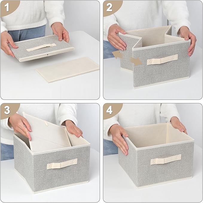 11 inch Storage Baskets, Woven Fabric Bins, Storage Cubes with Reinforced Handles, Organizer Bins for Closet Shelves, Foldable, for Clothes (Beige, 2PCS/11*11*7.8inch)