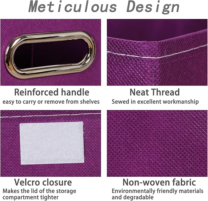 Closet Organizers Fabric Storage Bins With Lids Collapsible Cube Storages Organizer Basket With Handles,Storage Boxes for Clothes Storage,Office,Toys,3 Pack,（Purple