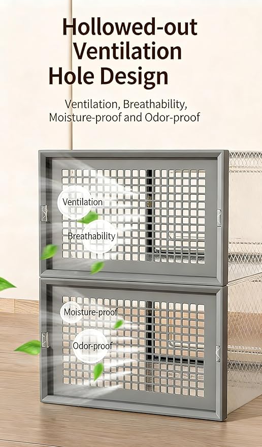12 piece double frame transparent shoe box; Stackable plastic box shoe storage artifact; Foldable shoe box dormitory space saving shoe rack