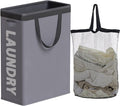 Slim Laundry Hamper with Removable Inner Bag and Side Handles, 45L Small Laundry Baskets to Store Clothes, Narrow Dirty Clothes Hamper for Laundry Room, Bathroom, Bedroom, and Living Room - Grey