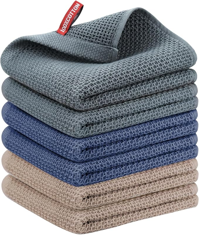 Nialnant 6 Pcs Kitchen Towels, 100% Cotton Kitchen Hand Towels, Super Soft and Absorbent Tea Towel, Dish Towels for Kitchen-13 x 28 in