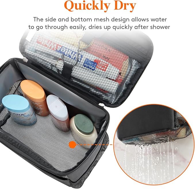 Lifewit Mesh Shower Caddy Bag Portable for College Dorm Room Essentials, Hanging Organizer Basket, Quick Dry Tote Bag for Camping, Bathroom, Beach, Travel, Medium, Black