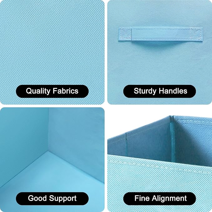 Fabric Storage Bins - 6 Pack Collapsible Cube Organizer for Closet, Shelves & Living Space, Pastel & Dark Color Options - Foldable Storage Boxes with Handles for Clothes (Blue, 11 inch)