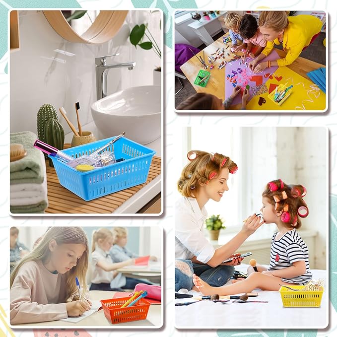 Sherr 36 Pack Classroom Storage Basket Small Plastic Basket for Organizing Crayon Pencil Container Storage Bin Tray Holder for Paper Shelf Back to School Office Supply 6.1"l x 4.3"w x 2.4"h(Colorful)