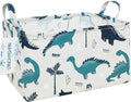 LANGYASHAN Rectangular Storage Bin Collapse Canvas Fabric Cartoon Storage Basket with Handles for Organizing Home Kitchen Boys and Girls Toys Office Closet Shelf Baskets (Rec green dinosaur)