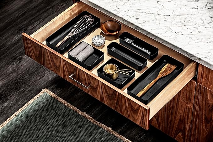 madesmart Soft Large Storage Bin, Multipurpose Organizer for Kitchen, Bathroom & Office, Organizer for Cutlery, Peeling Tools, Spatulas, Non Slip, Soft Grip Lining, Durable, Carbon