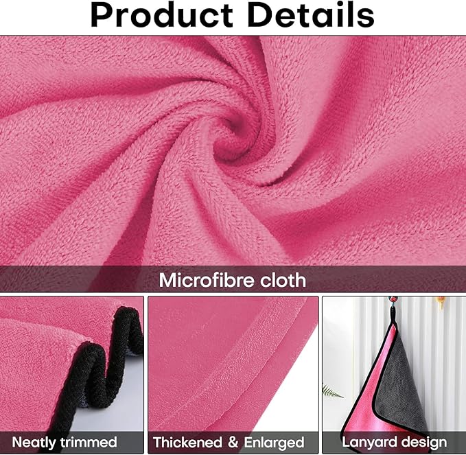 Hovom 3PCS Car Microfiber Towels, 23.62"×11.81" Lint-free Microfiber Towels for Cars Wash Drying, Super Absorbent Auto Cleaning Cloths, Reusable Washing & Detailing Towel, Car Cleaning Supplies (Pink)