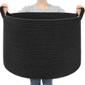 Goodpick Large Blanket Basket, 22"X 14" Woven Rope Baby Basket, Black Blanket Storage for Dirty Clothes, Kids Toy Storage Organizer Bins for Living Room