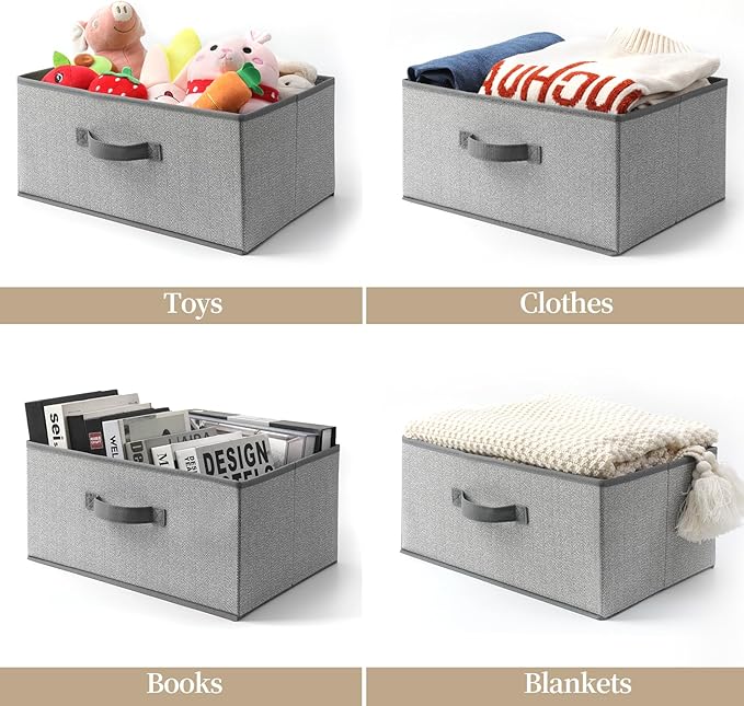 Storage Baskets, 15.7 Inch Woven Fabric Bins, Storage Cubes with Reinforced Handles, Organizer Bins for Closet Shelves, Foldable, for Toys, Clothes (2PCS/Grey-15.7*11*7.8inch)