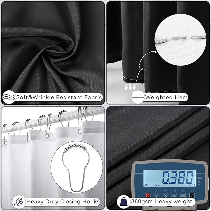 Bathroom Accessory Set–Bathroom Set with Shower Curtain and Rugs, No Slip Bathroom Rugs Super Absorbent, Black Ombre Water-Proof Shower Curtain with Hooks,Black Bathroom Sets Complete for Home