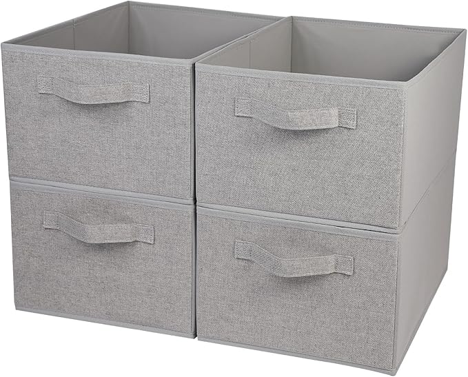 BOMKEE Collapsible Sorage Bins, Storage Cubes Baskets Collapsible Fabric Storage Boxes with Handles for Home and Office (Set of 4, Grey, 15.4 x 11.4 x 7.91inch)