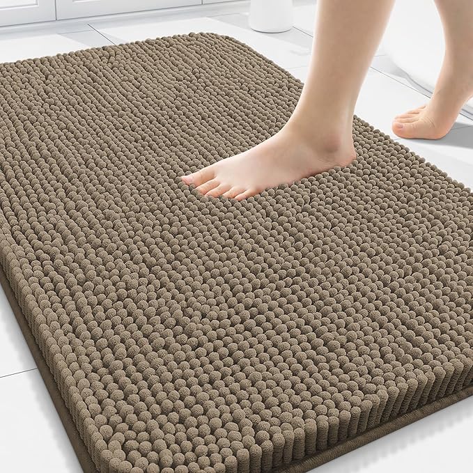Arotive Bathroom Rugs 30x20, Extra Soft Absorbent Shaggy Chenille Bath Rugs, Machine Washable Rubber Backing Non-Slip Bath Mats for Bathroom Floor Tub and Shower, Home Decor Accessories, Camel