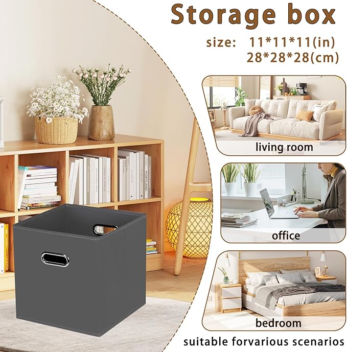 STOREONE Fabric Storage Bins Cubes Baskets Containers-(11X11X11) with Dual Handles for Shelf Closet, Nursery Home ， Bedroom Organizers, Foldable Set of 1 (grey)