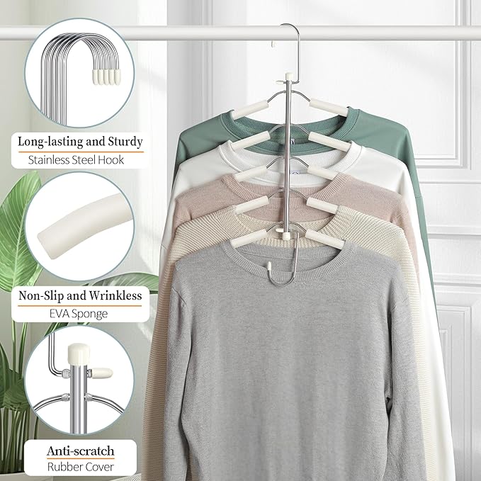 Clothes Hangers Space Saving Shirt Organizer, Non Slip Multi Shirt Hangers for Closet with Foam Padded Closet Organizers and Storage for Sweater Hoodie Blouse Coat Dress Short Beige 2 Pack