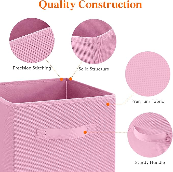 Lifewit Storage Cubes, Foldable Decorative Fabric Storage Baskets for Organizing Home Organizers with Handles for Shelves, Closet, 11 Inch Bins, 18L Pink, 6 Packs