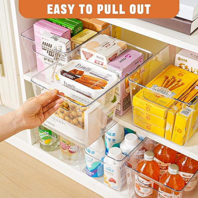 Freebat 6 Pack Large Clear Plastic Storage Bins,Plastic Containers with Handle for Pantry Organizer and Storage,Perfect for Kitchen,Fridge,Cabinet, Closet,Bathroom Under Sink Storage