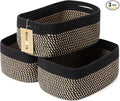 Small Storage Baskets for Organizing | Closet Organizer Bins | Shelf Toy Basket | Woven Rope Baskets | Cube Decorative Box | Shallow Basket | 13x8.5x5.1” | 3 Packs Black Brown