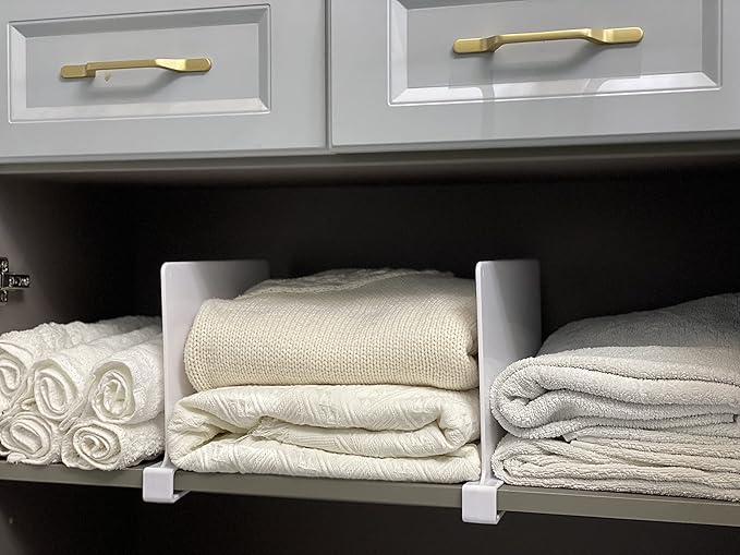 CY craft Acrylic Shelf Dividers for Closets,Wood Shelf Dividers, 4 PCS White Shelf Separators,Perfect for Clothes Organizer and Bedroom Kitchen Cabinets Shelf Storage and Organization