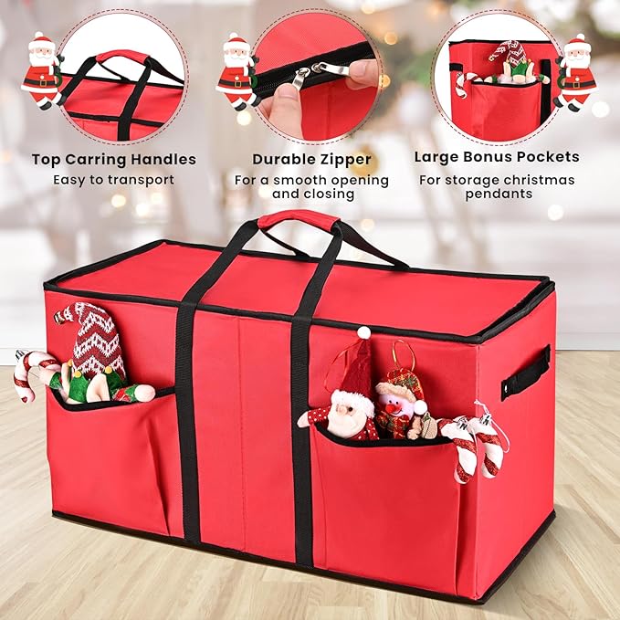 Mrrihand Christmas Ornament Storage Box, Ornament Storage Container with 8 Trays-Xmas Decoration Organizer Keeps 128 Holiday Ornaments 3-Inch, Dual Zipper Closure, 600D Tear-Proof（Red）