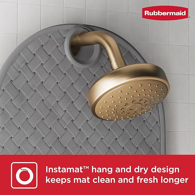 Rubbermaid INSTAMAT Tub Mat, Non-Slip Bath Mat Hangs Over Showerhead for Fast Drying, 27.2 x 15.2 Inch, BPA-Free, Easy Care Shower Mat for Inside Bathtub or Shower, Grey