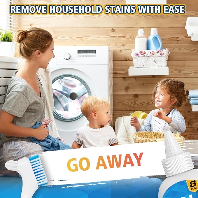 HouseMold Stain Remover Gel, 8 Fl Oz Washing Machine Cleaner with Brush, Heavy Duty Home Stain Remover for Front Loader Washing Machine Seal, Bathroom Grout, Kitchen Sink, Shower, Refrigerator Strip