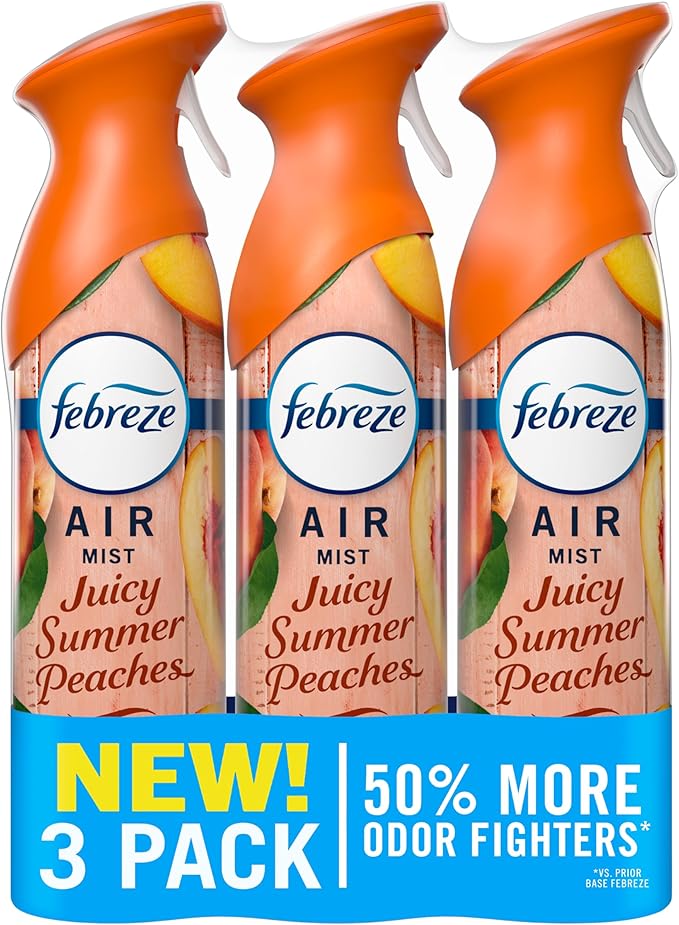 Febreze Air Mist, Air Freshener Spray, Odor Fighting Room Spray, Deodorizer for Home Bathroom Kitchen Office Apartment Dorm Room Classroom, Juicy Summer Peaches Scent, 8.1oz (Pack of 3)