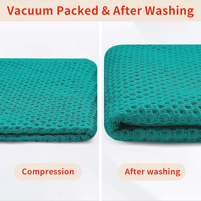 Homaxy 100% Cotton Waffle Weave Kitchen Dish Towels, Ultra Soft Absorbent Quick Drying Cleaning Towel, 13 x 28 Inches, 6-Pack, Teal