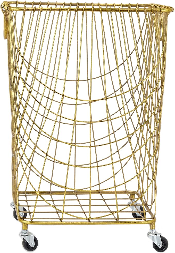Deco 79 Metal Square Storage Cart with Wheels and Handles, 16" x 17" x 24", Gold