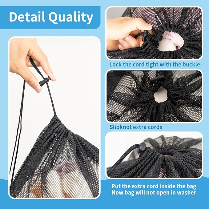 2 Pack Mesh Laundry Bags,24 x 35 Inches Heavy Duty Drawstring Dirty Clothes Bag for Camp,College,Dorm,Travel,Family,Apartment Dwellers,RV & Cruise Essentials(Black)
