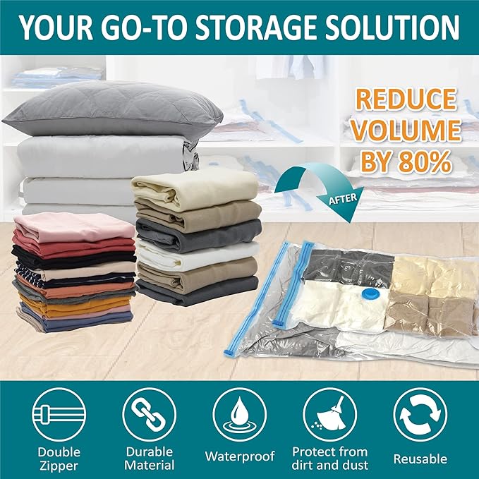 Cozy Essential 30 Pack Vacuum Storage Bags, Space Saver Vacuum Storage Bags, Vacuum Seal Bags for Clothing, Clothes, Comforters and Blankets, Pillow, Bedding