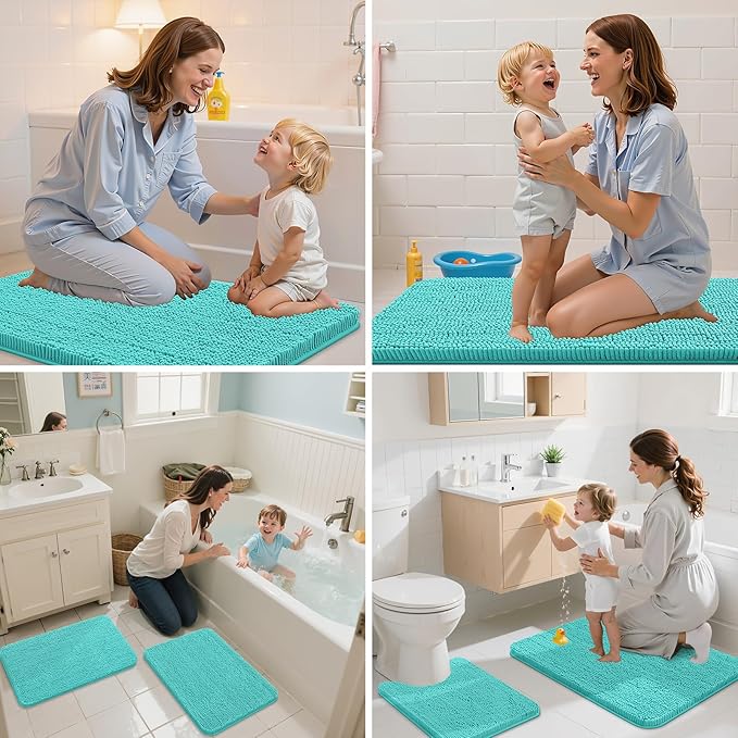 Arotive Bathroom Rugs 30x20, Extra Soft Absorbent Shaggy Chenille Bath Rugs, Machine Washable Rubber Backing Non-Slip Bath Mats for Bathroom Floor Tub and Shower, Home Decor Accessories, Turquoise