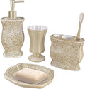 Creative Scents Victoria Beige Bathroom Accessories Set - Decorative Bathroom Accessory Set - 4 Piece Bathroom Set Features: Soap Dispenser, Toothbrush Holder, Tumbler, and Soap Dish