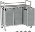 Laundry Hamper, Laundry Basket, Laundry Sorter with 3 Removable Bags, Clothes Basket with 3 Compartments, Wheels, Shelf for Laundry Room Bathroom Bedroom (3 Bags-Gray)