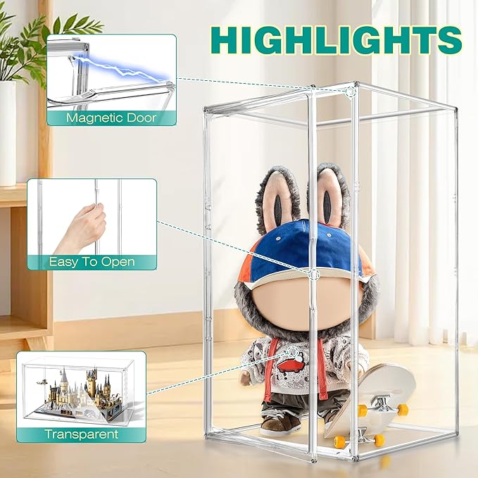 26 Inch Extra Tall Acrylic Display Case XXXXX-Large Tall Boots Shoe Box 13.8”x 12.2”x 23.6" Clear Collectible Display Cabinet with Magnetic Door,Stackable Long Boot, Multiple Pair of Shoes Storage Box