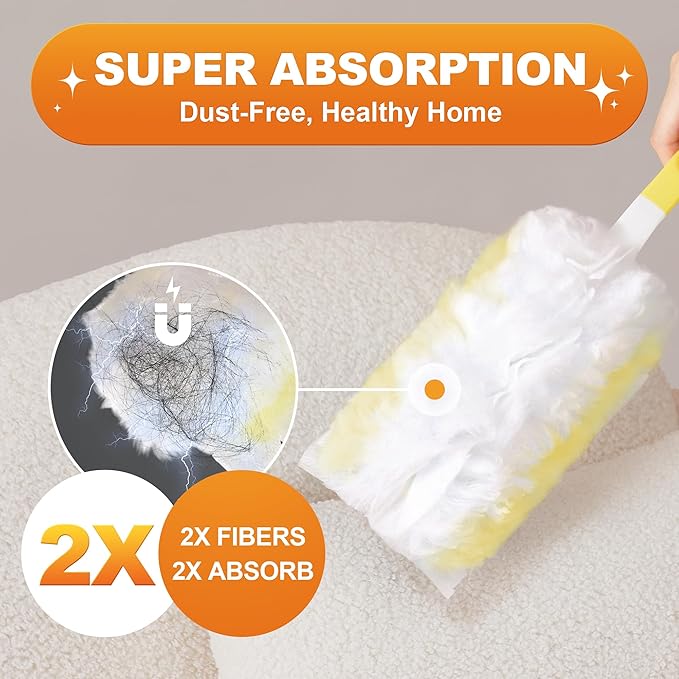 JOYMOOP Disposable Electrostatic Duster for Cleaning, with 2 Handles & 24 Ct Yellow Heavy Duty Refills for Swiffer Feather Duster, Household Cleaning Tool for Electronics, Dusting Furniture, Blinds