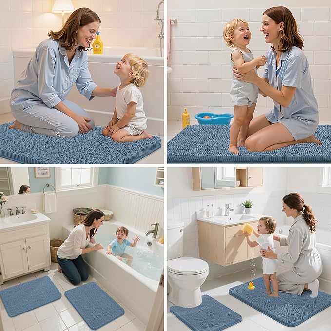 Arotive Bathroom Rugs 30x20, Extra Soft Absorbent Shaggy Chenille Bath Rugs, Machine Washable Rubber Backing Non-Slip Bath Mats for Bathroom Floor Tub and Shower, Home Decor Accessories, Grayish Blue