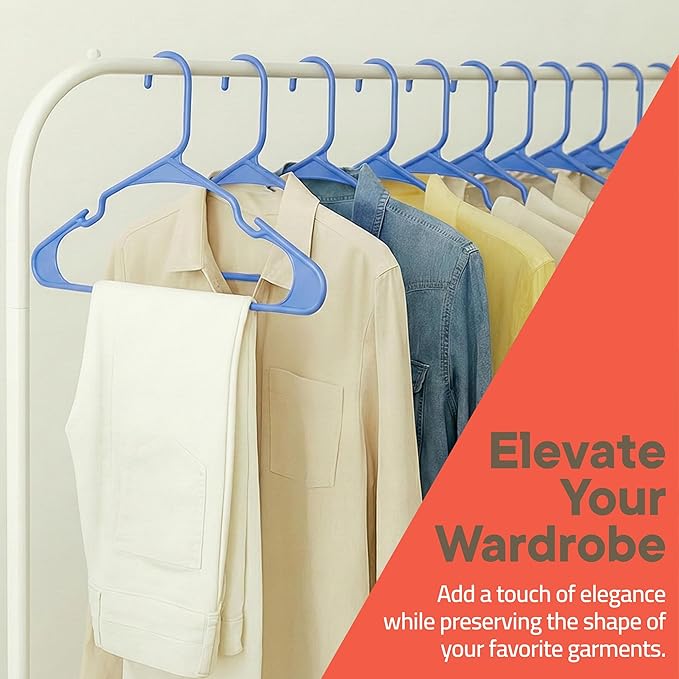 Plastic Clothes Hangers – Heavy Duty Hanger Set, for Organizing Clothes, Dresses, and Coat, Holds Up to 5 lbs, Space-Saving Hangers with Non-Slip Shoulder Grooves, Pack of 10, Blue