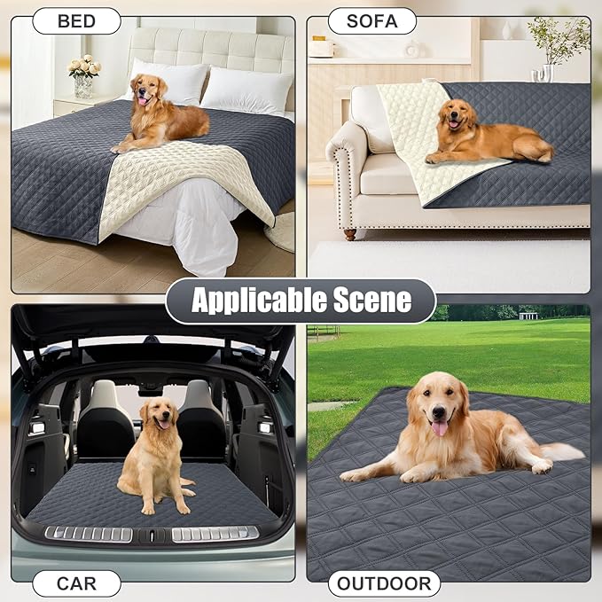 Smiry Waterproof Dog Bed Cover Pet Blanket, Soft Washable Dog Blanket for Furniture Bed Couch Sofa Reversible, Checkered (52"x82", Dark Grey/Beige)