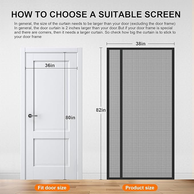 Sliding Magnetic Screen Door with Track Closure, Thicker 265g/㎡ Reinforced Mesh, Retractable Privacy Curtain, Door Screen Magnetic Closure for Sliding & French Doors (Black, 36 * 80IN)