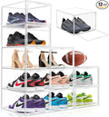 12 Pack Drop Front Shoe Boxes Acrylic Box Sneaker Case Size 12, Transparent Display Cases for Sneaker Collections, Baseball Caps, Hat Organizer Dust-free Shoe Cubbies Stackable Sneaker Boxes