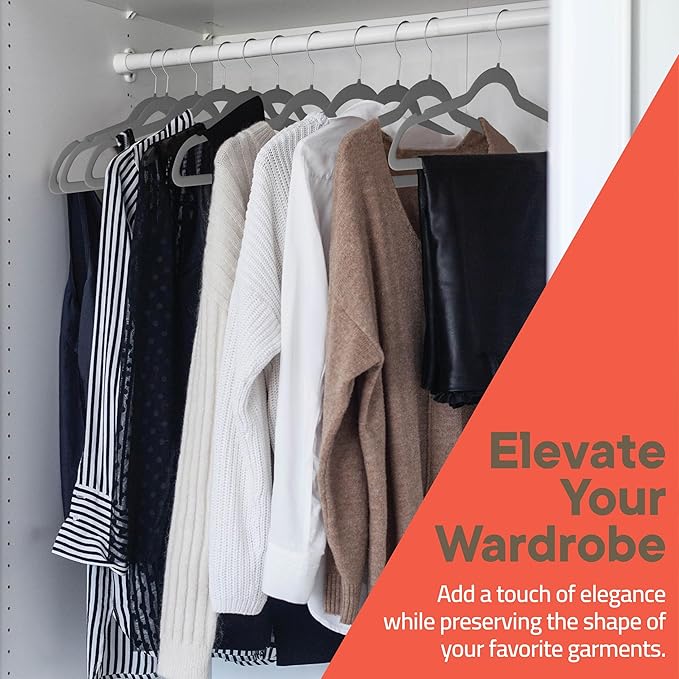 Gray Velvet Hangers 30 Pack – 360° Swivel Hook, Non-Slip and Space Saving Hangers, Heavy-Duty 11 lbs Weight Capacity - Smooth Velvet Finish for Crease-Free Clothes and Effortless Closet Organization