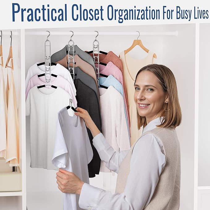 Clothes Hangers Space Saving, Newly Upgraded Detachable Shirt Hangers, 4-Tier Non-Slip Coat Hanger with 360° Swivel Hook for Closet Organizers and Storage Shirt,Sweater,Suit - 4 Pack, Patent Pending