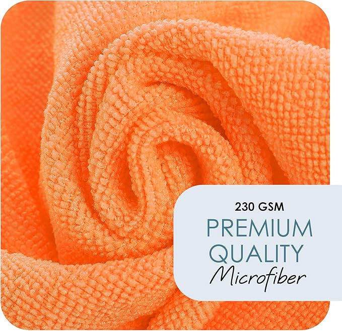 Hearth & Harbor Microfiber Cleaning Cloth for Cars 12 Pack Washcloths, Orange Cleaning Rags, Reusable Microfiber Cloth Rags for Cleaning, Lint Free Cloth, 12''x12'' (V-HH-Cloth-M-12-Org)