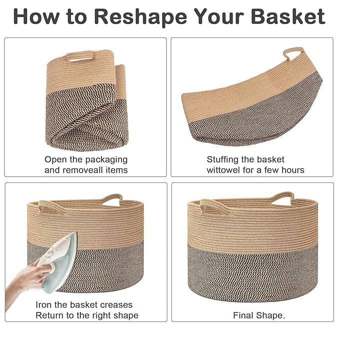 115L Large Blanket Basket,23.6" L x 23.6" W x 15.7" H Rope Woven Baskets with Handles, Toys Storage Bins,Laundry Basket Perfect for Living Room, Nursery,Bedroom,Home Organization,Black