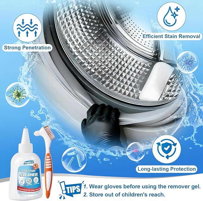 Navona 24 Pack Washing Machine Cleaner Tablets, Washer Cleaner Tablets Pro Set with Stain Remover Gel, Deep Cleaning for Odor, Limescale & Pet Hair, Works for Front Load & Top Load Washers