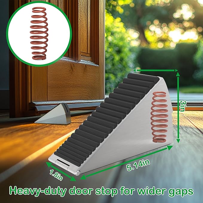 Heavy Duty Door Stopper, 4-Pack Spring Door Stoppers with Rubber Doorstop & Strong Grip, Adjustable Door Stop for Heavy Doors, Non-Slip Metal Wedges for Home/Office (2 Large + 2 Small)
