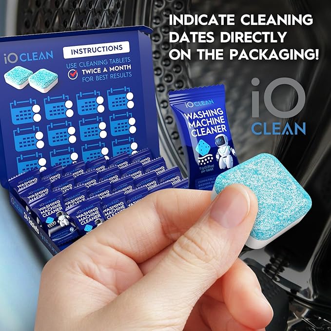 Washing Machine Cleaner Descaler Tablets, 24 Count (1 Year Supply) – Deep Clean Washer Cleaner Tablets for HE Front Load & Top Load – Unscented Washing Machine Descaler for Odor Control