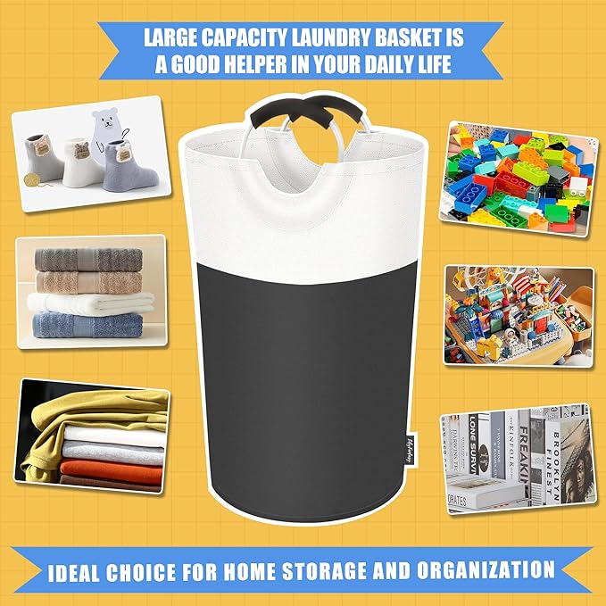 100L Laundry Basket, Collapsible Laundry Hamper with Padded Handles, Waterproof Laundry Bag, Tall Clothes Hamper Stand Up Well, Foldable Laundry Baskets for Easy Storage(Grey)