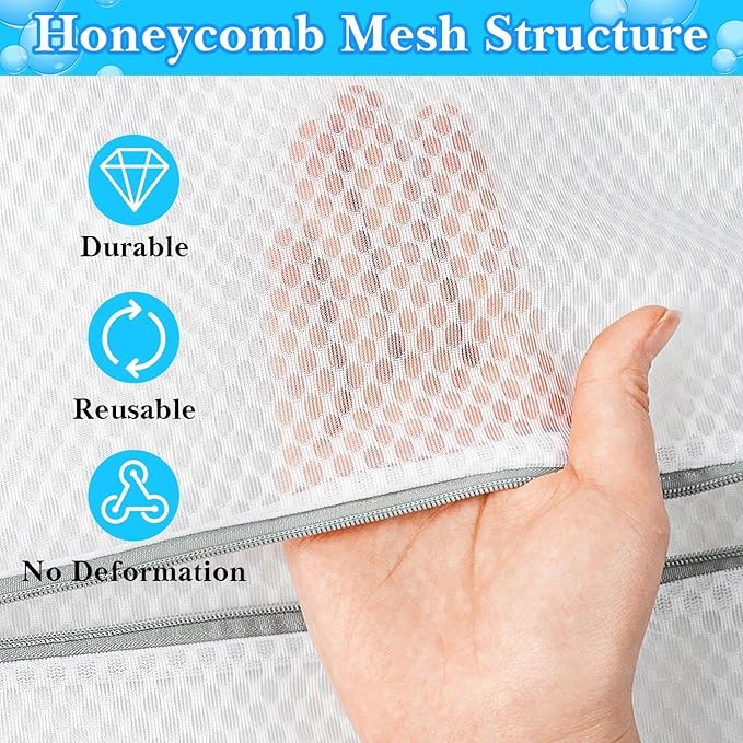 BLMHTWO 2PCS Honeycomb Mesh Laundry Bags for Delicates, Premium Durable Delicate Laundry Bag Large Mesh Bag with Sturdy Zippers, Lingerie Bags for Washing Delicates（24 x 24 in）
