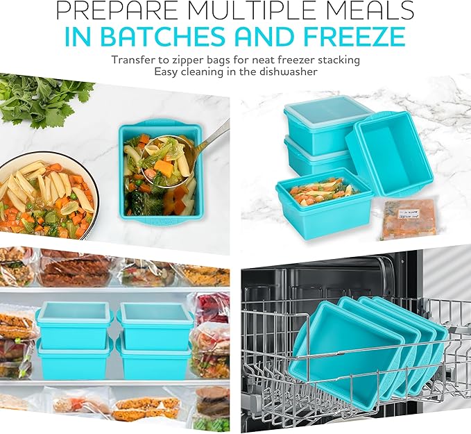 2 Cup Silicone Freezer Trays with Lids, Silicone Soup Freezer Molds - Leakproof, BPA-Free, Stackable, Microwave & Dishwasher Safe, Perfect for Soups, Sauces, Meal Prep, and Baked Goods - 4 Pack